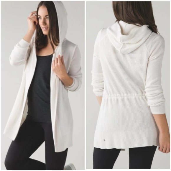 Lululemon Peace of Mind Wrap Cardigan Hooded Long Cinch Waist Sweater White